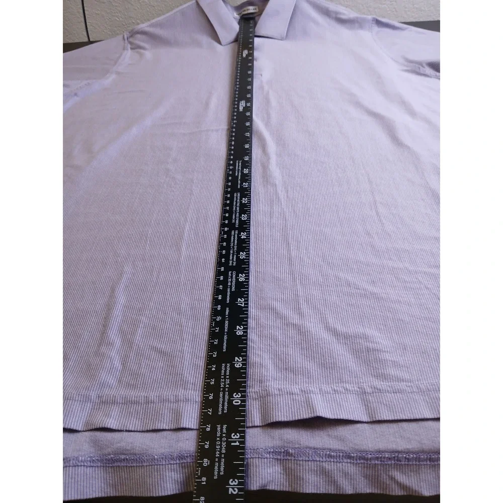 Peter Millar Mens XL Purple White Micro Stripe Cotton Polo Shirt Troon Golf Logo